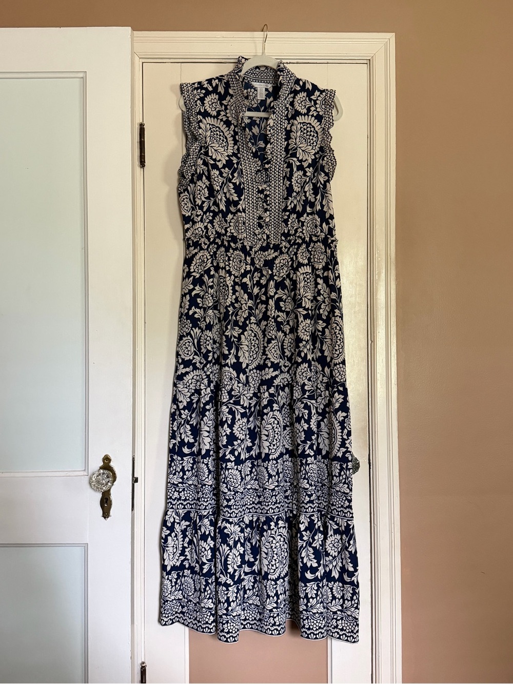 Perry Ellis Navy and White Floral Maxi Dress